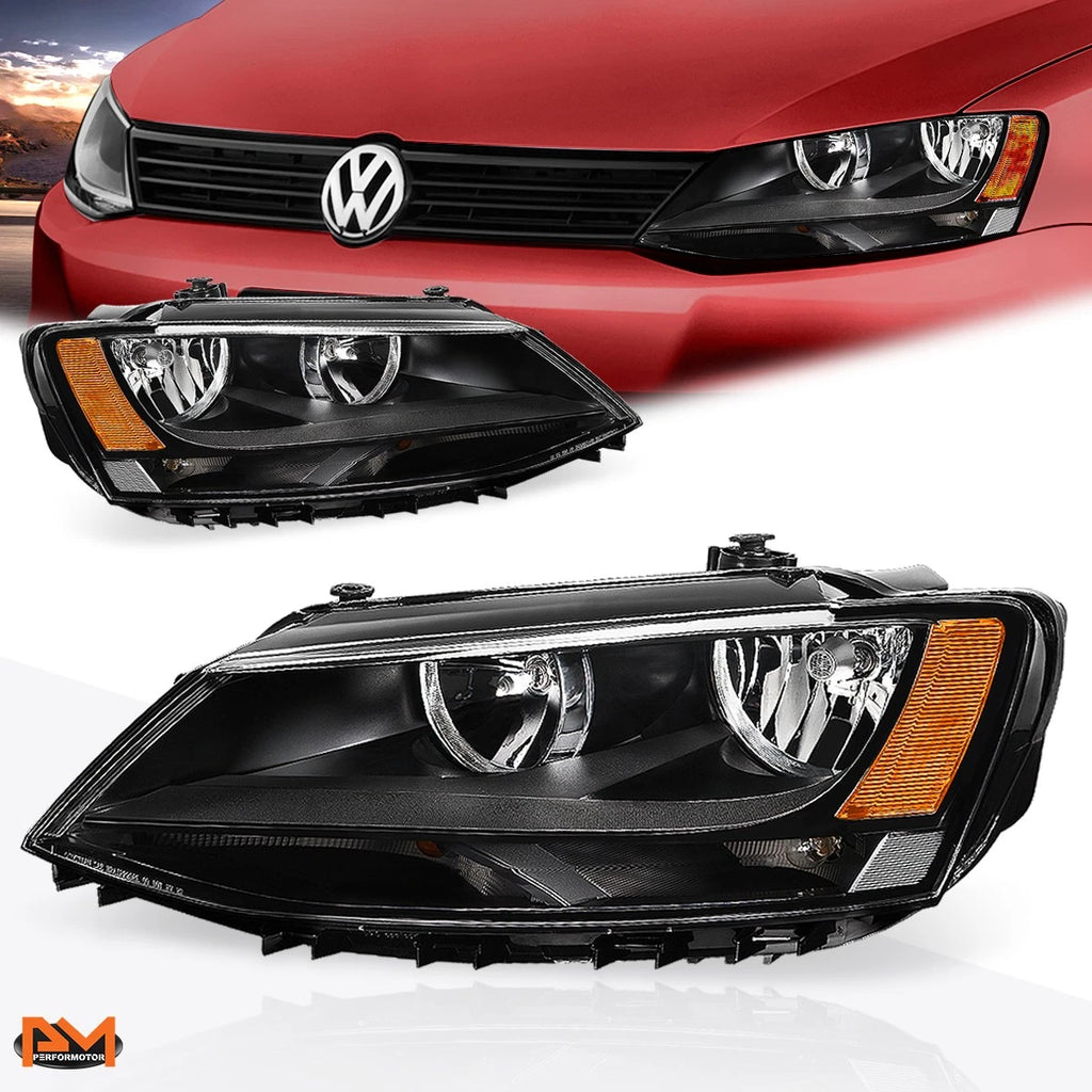Headlight Replacement for Volkswagen Jetta MK6 (2011–2018) Black Housing Amber Corner