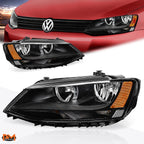 Headlight Replacement for Volkswagen Jetta MK6 (2011–2018) Black Housing Amber Corner
