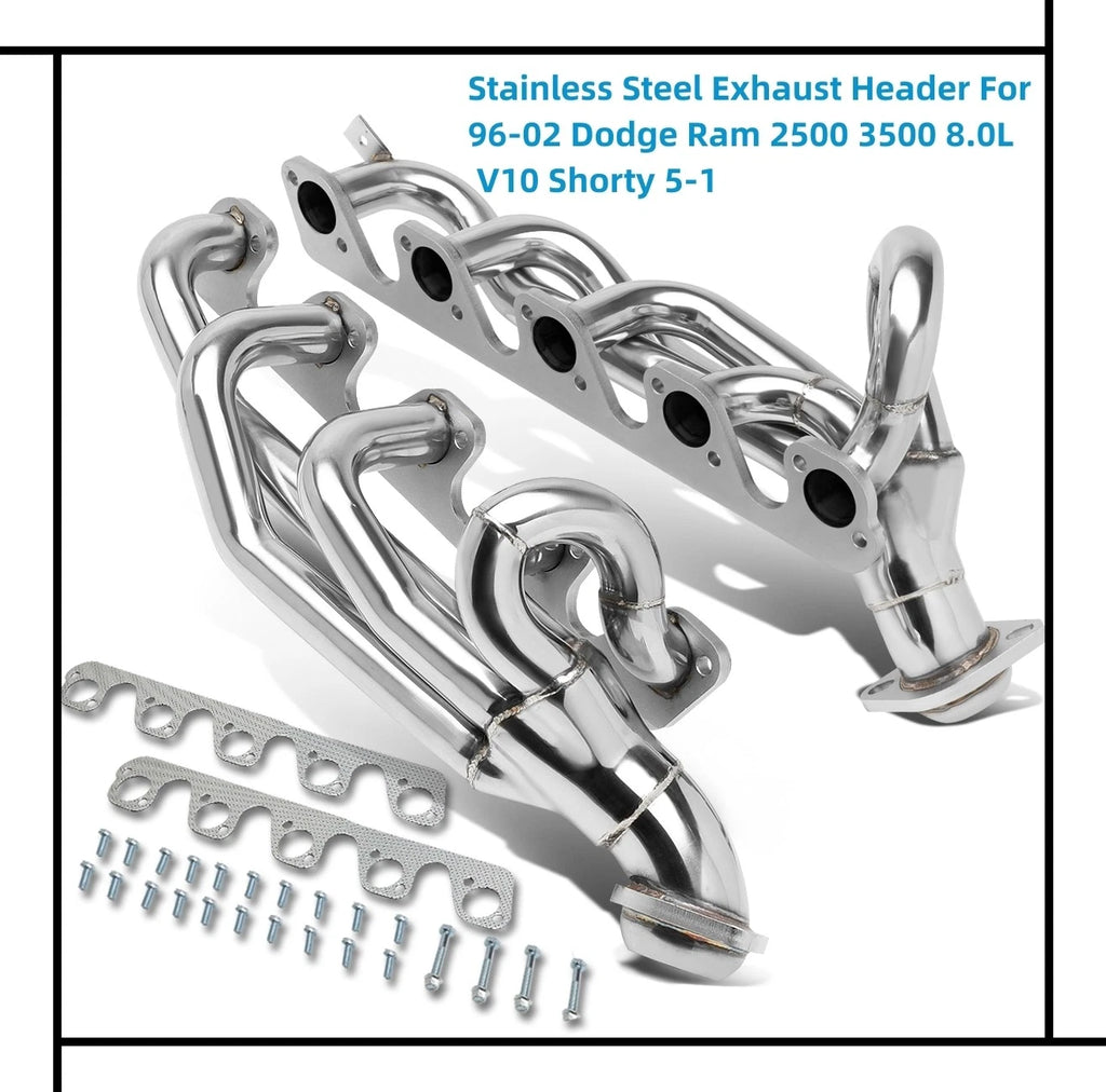 Stainless Steel Exhaust Headers for Dodge Ram 2500 3500 8.0L V10 (1996–2002)