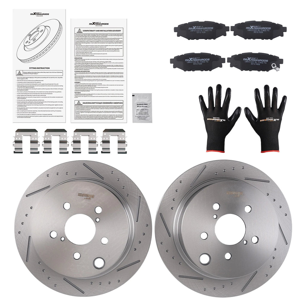 Rear Drilled Slotted Brake Rotors and Pads for Subaru Forester (2014–2018)
