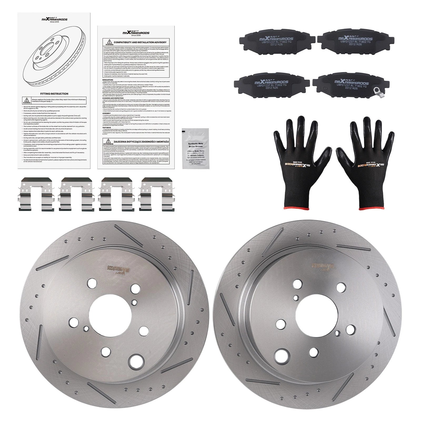 Rear Drilled Slotted Brake Rotors and Pads for Subaru Forester (2014–2018)