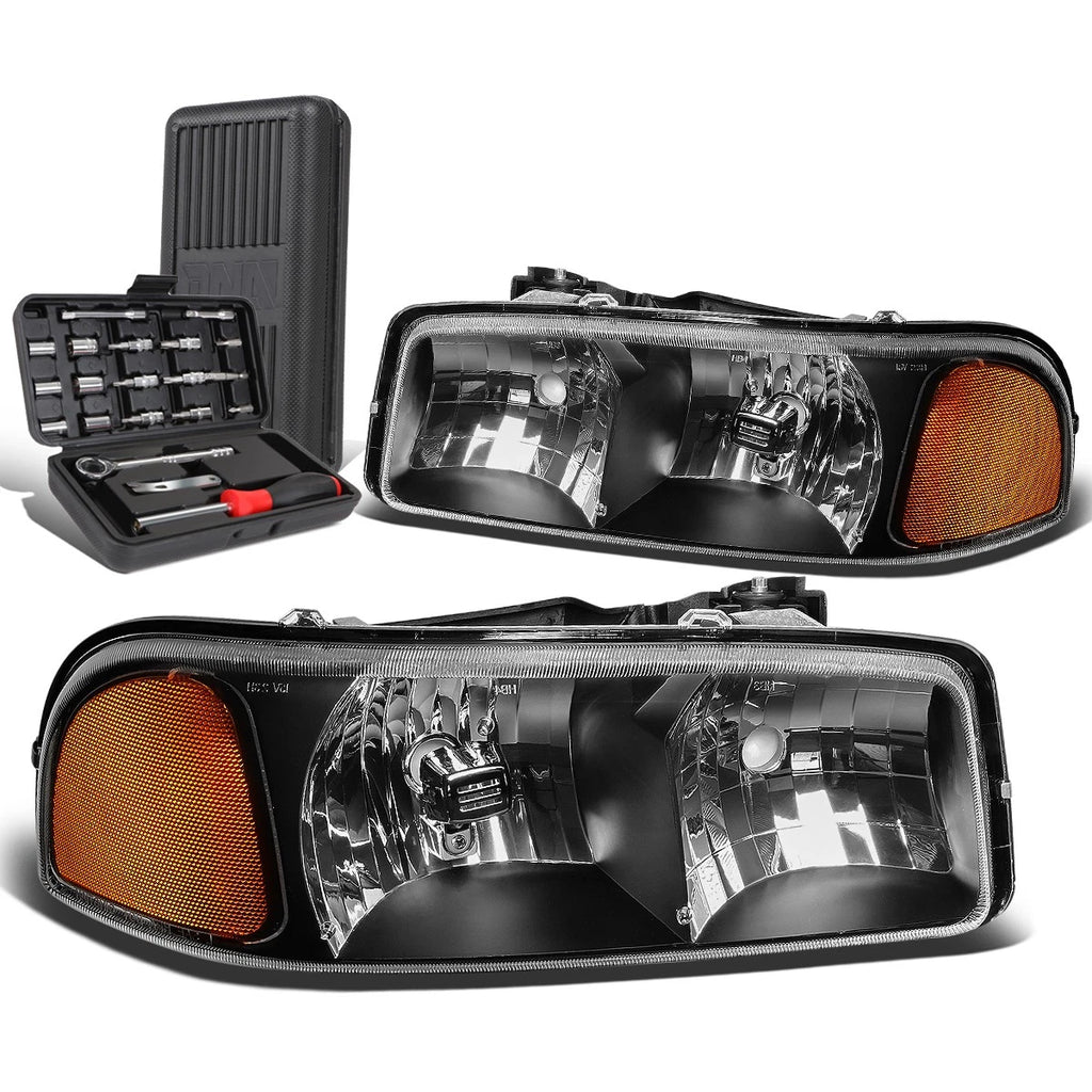 Black Amber Signal Headlight Lamp for GMC Sierra 1500 Yukon (1999–2007)