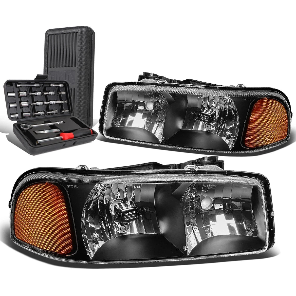 Black Amber Signal Headlight Lamp for GMC Sierra 1500 Yukon (1999–2007)