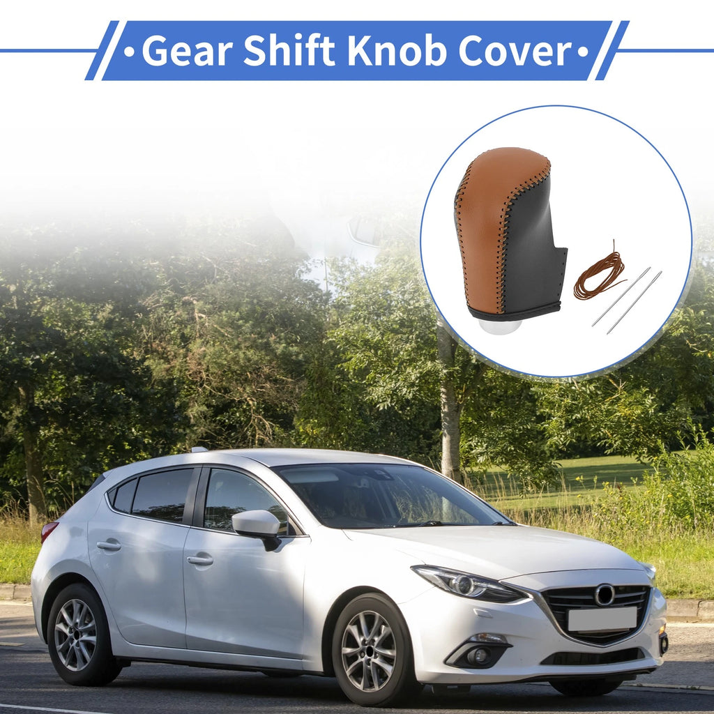 1 Pc Gear Shift Knob Cover for Mazda 3 (2014–2018) Brown Faux Leather