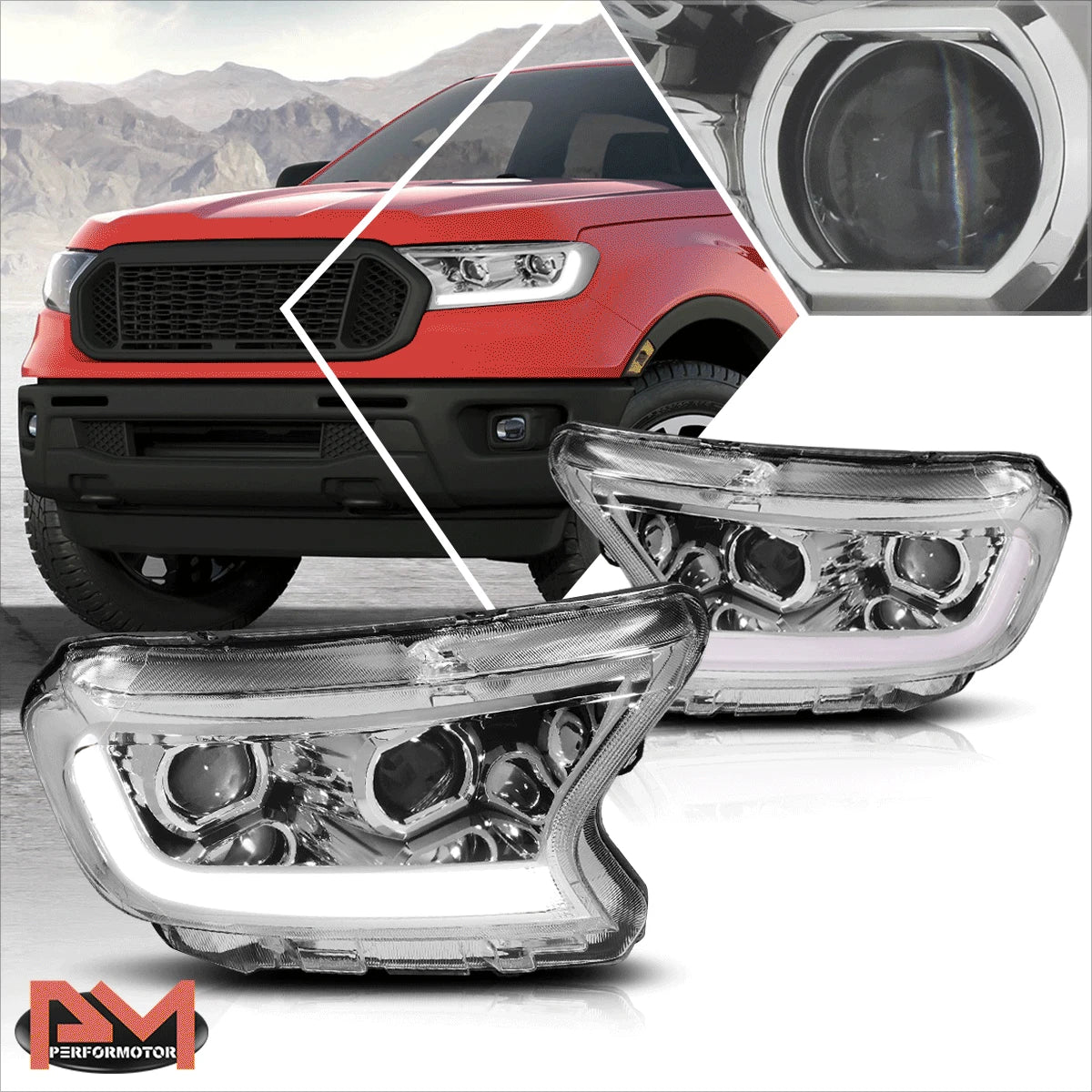 Switchback LED DRL Dual Projector Headlights for Ford Ranger (2019–2022)