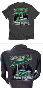 Graphic Trucker T-Shirt & Hoodie for Big Rig Trucks (Movin On)
