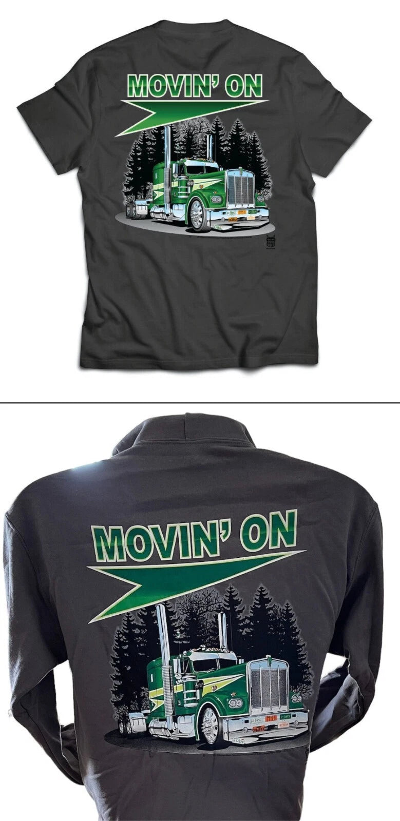 Graphic Trucker T-Shirt & Hoodie for Big Rig Trucks (Movin On)