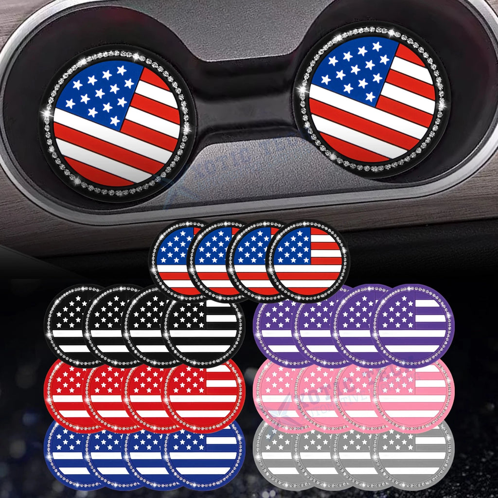 Colored American Flag Car Cup Holder Coaster for 4 Packs (2019–2025)