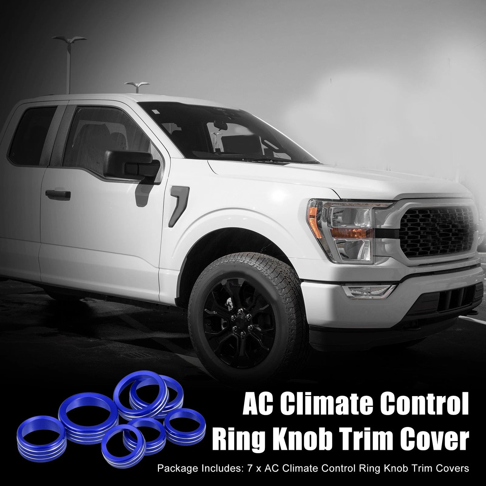 7pcs Blue AC Climate Control Ring Knob Trim for Ford F-150 (2021–2022)