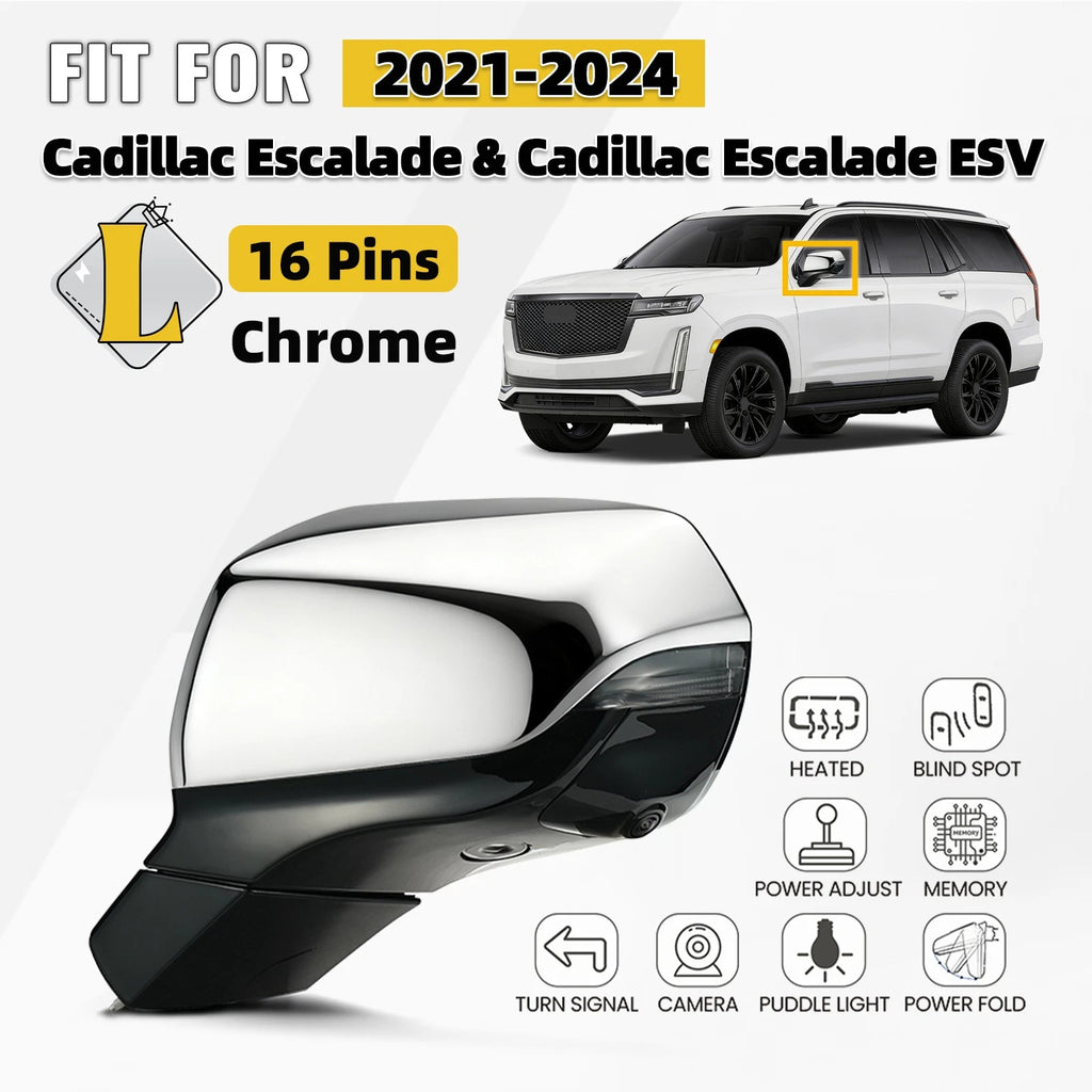 Side Mirror for Cadillac Escalade (2021–2024) 16 Pins, Heated, Puddle Light