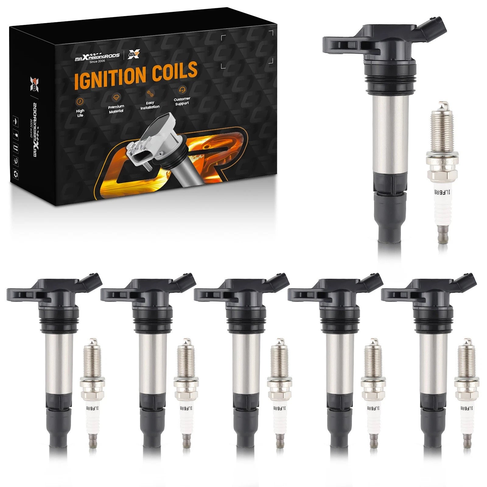 Set of 6 Ignition Coils & Spark Plugs for Land Rover LR2, Volvo S80, XC60, XC70, XC90