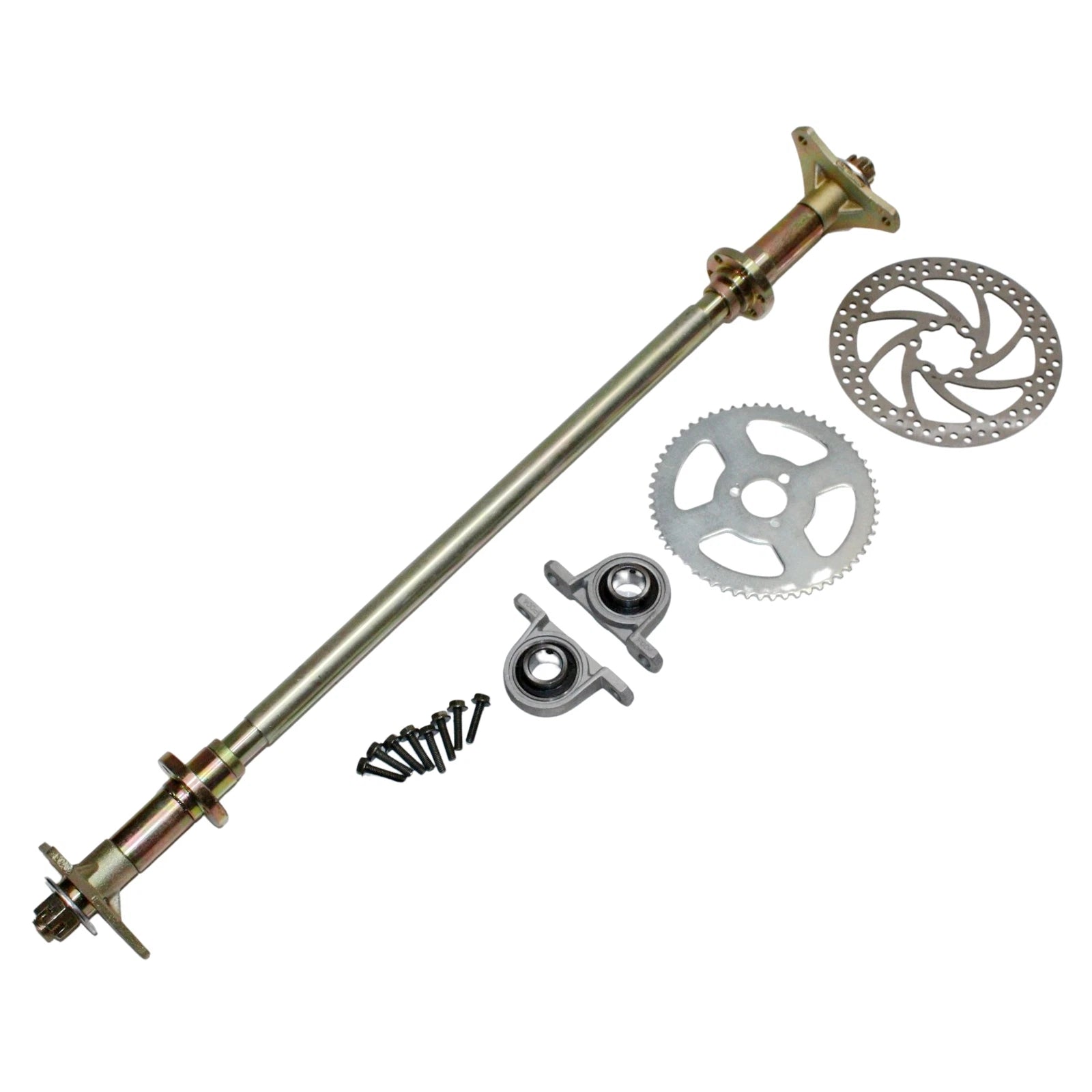 Go Kart Rear Axle Kit with Hubs, Brake Disc, Sprocket (740mm, 22mm)