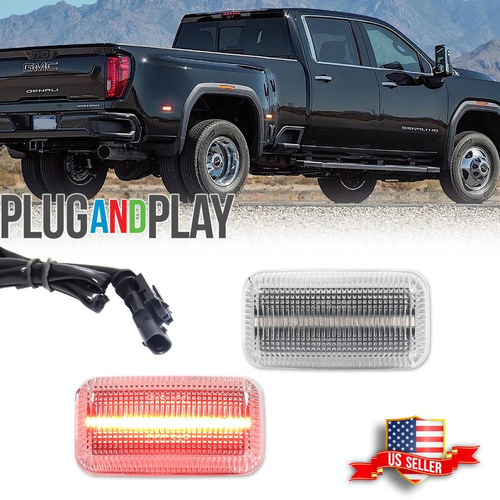 2X Clear Lens Red LED Rear Fender Marker Lights for Chevy GMC 2500/3500HD (2015–2023)