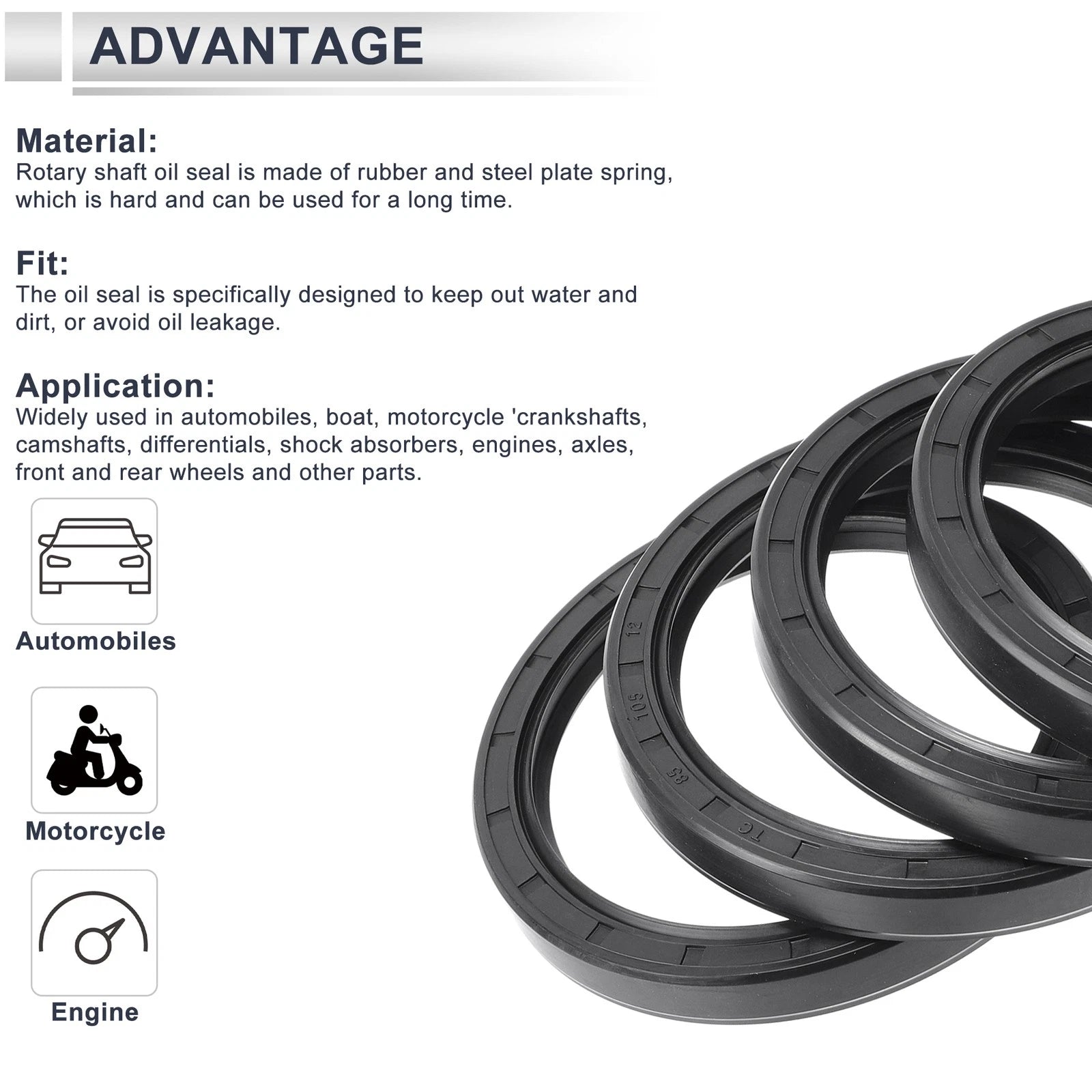 Set of 5 Oil Seal Rotary Shaft Seal Nitrile Rubber 85x105x12mm