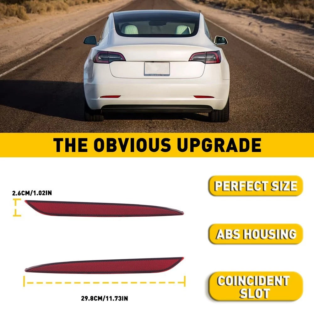 Pair Rear Reflector Bumper Light LH & RH for Tesla Model 3 (2017–2020)