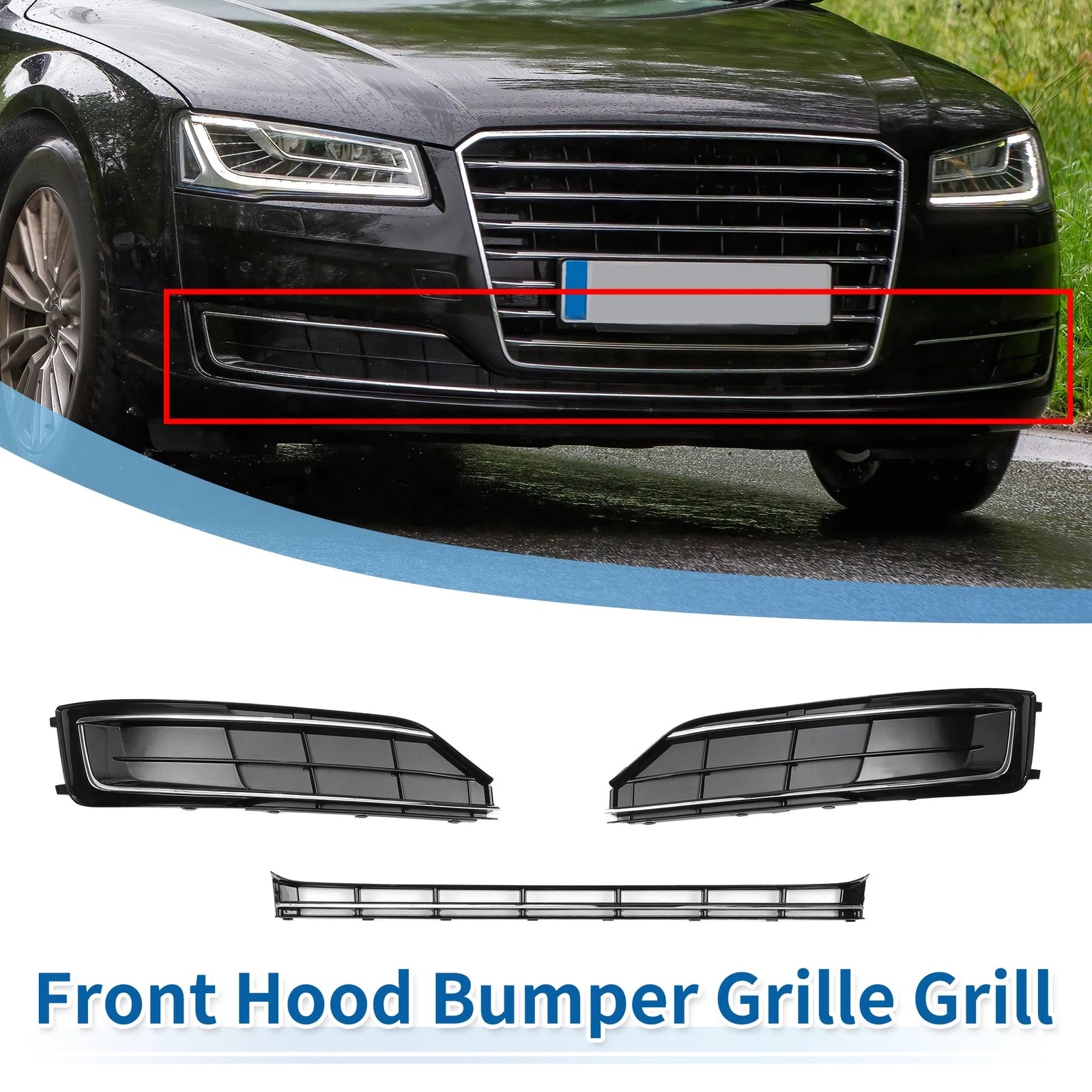 Front Hood Bumper Grille for Audi A8 (2015–2018) 4H0807679 Black