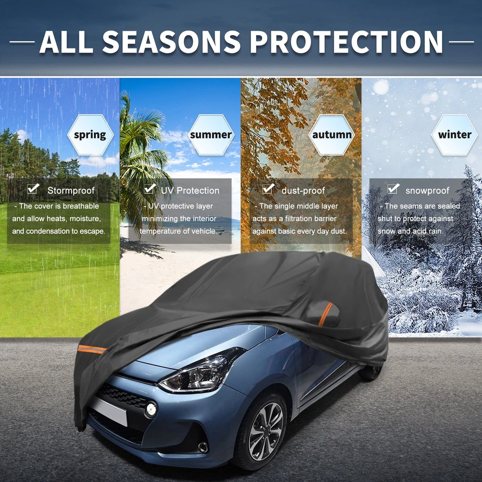 Waterproof Car Cover for Hyundai i10 (2013–2020) with Zipper, PEVA Cotton