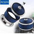 14" Blue Round Deep Dish Air Cleaner Kit for Automotive (Washable Filter, Chrome Lid)