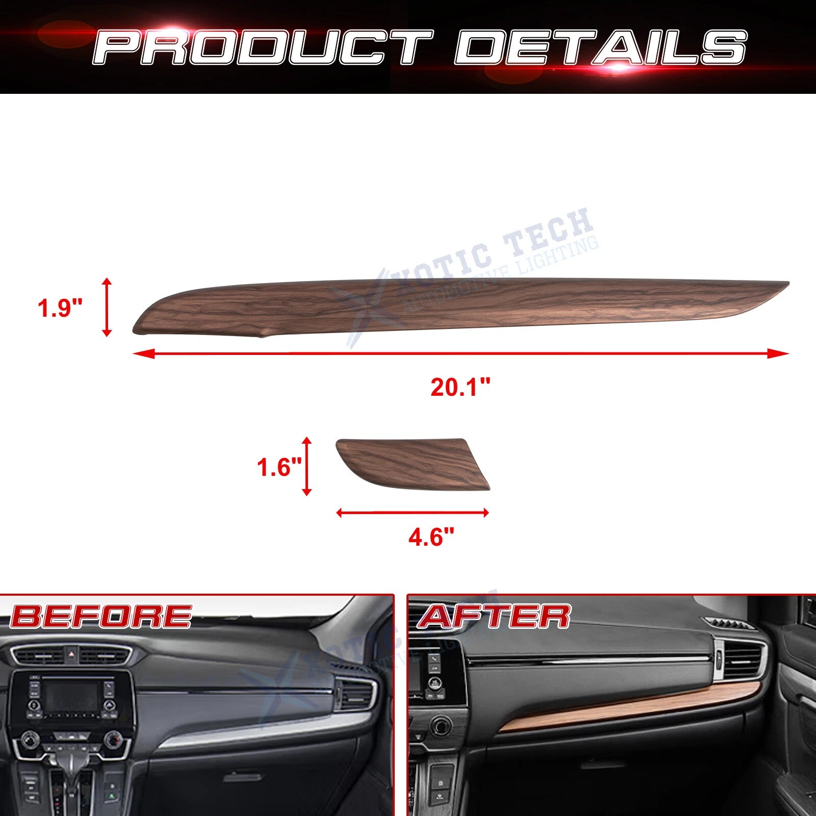 Peach Wood ABS Console Dashboard Panel Stripe Cover for Honda CR-V (2017-2022)