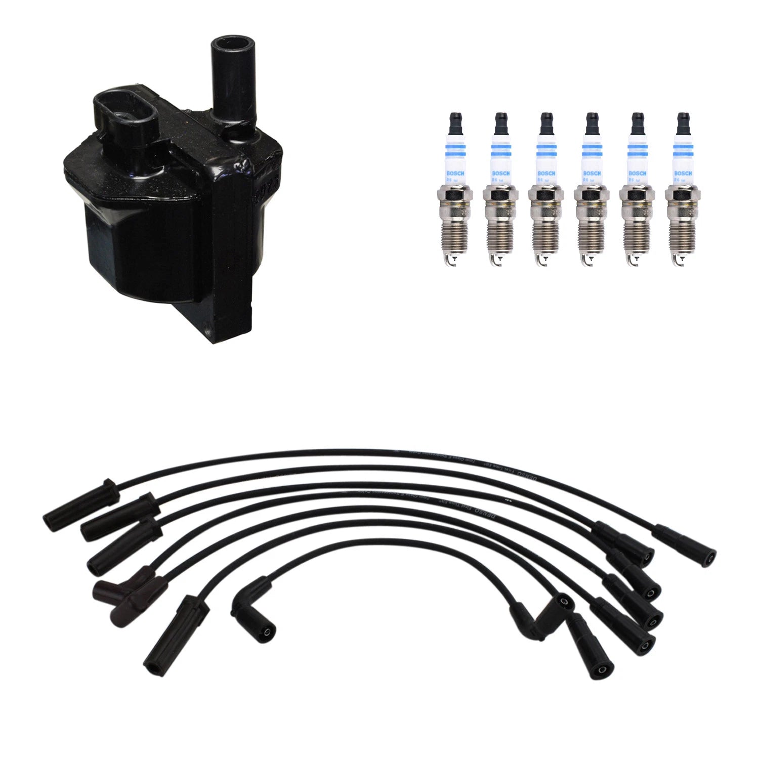 Set of 6 Denso Ignition Coil Wires & Bosch Iridium Spark Plugs for Silverado 1500