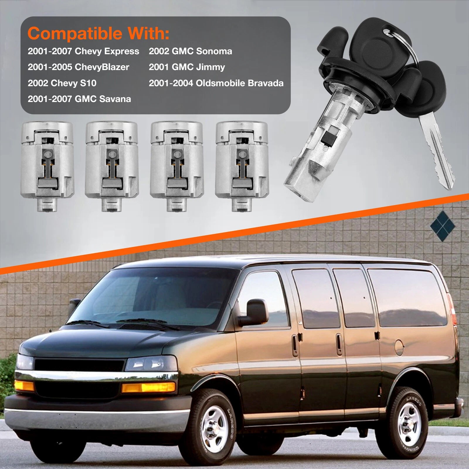 Ignition Switch Door Lock Cylinders Set of 2 for Chevy Express GMC Savana (2001-2007)