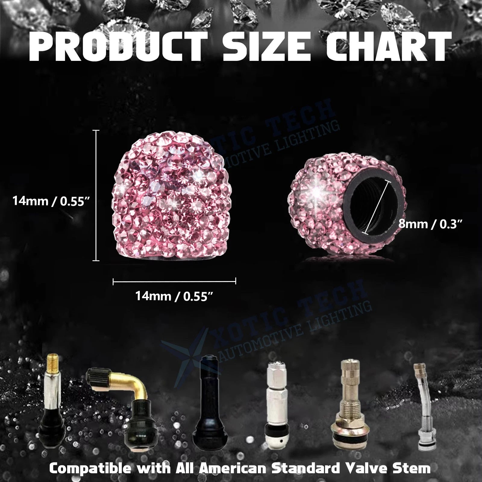 Bling Crystal Diamond Car Wheel Tire Caps for Universal Fit (-)