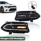 Set of 2 Halogen Projector Headlights with LED DRL for Dodge Charger (2015–2023)