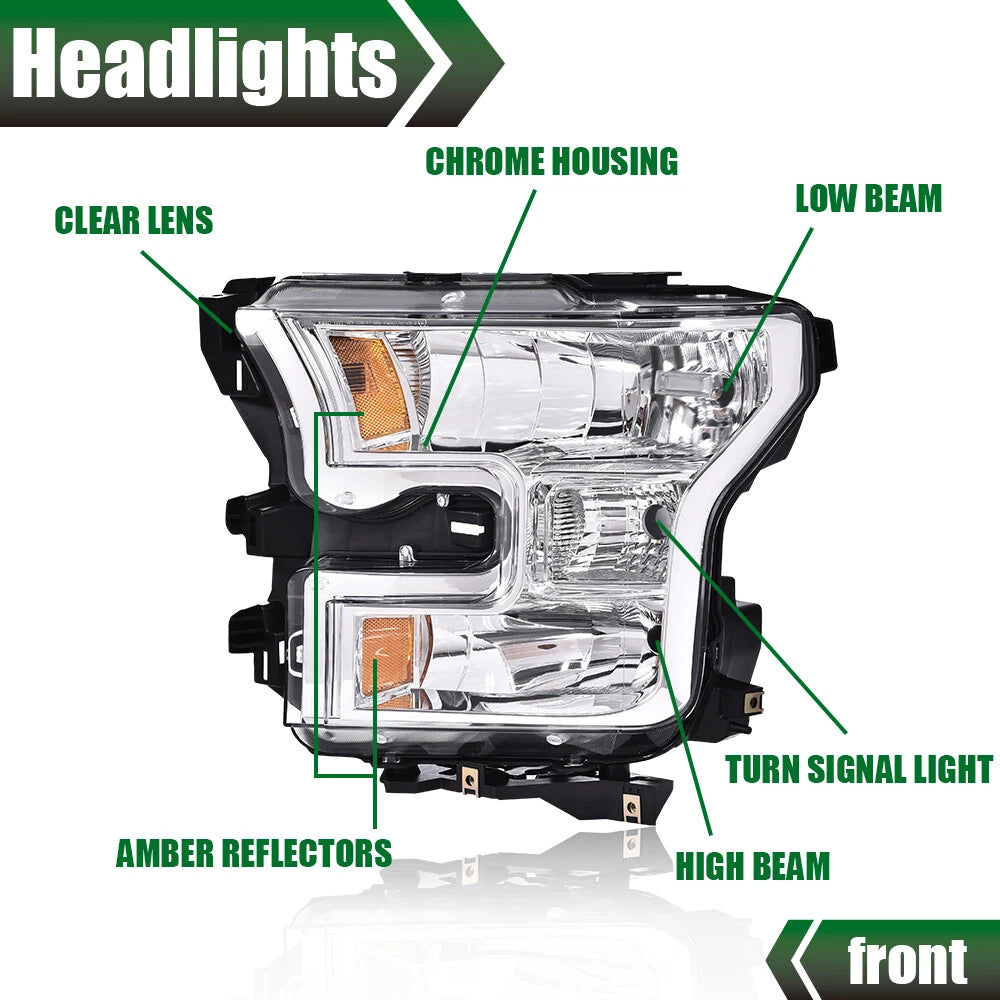 Set of Chrome Headlights for Ford F150 (2015–2017)