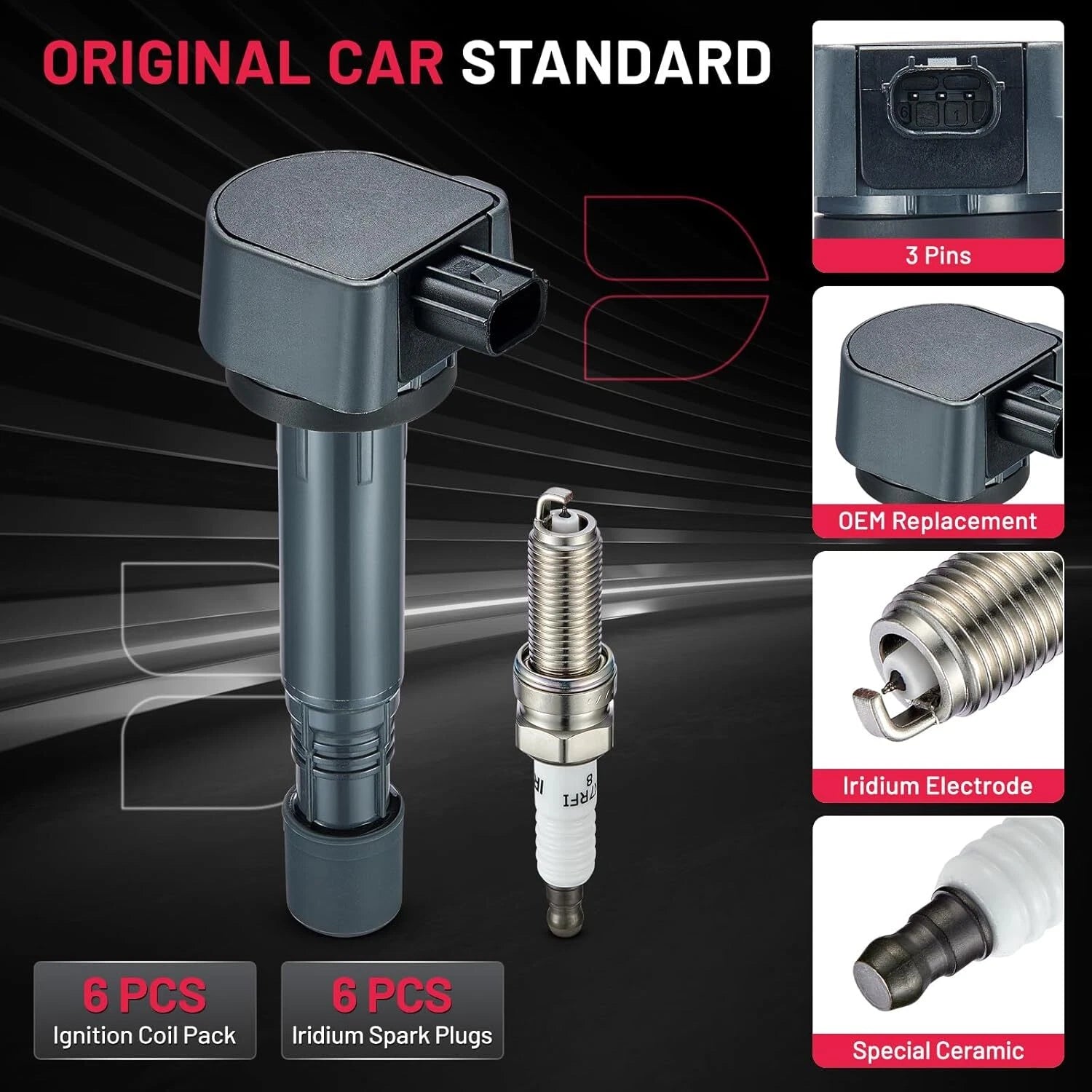 6X Ignition Coil and Spark Plug Pack for Honda Pilot (2009-2015)