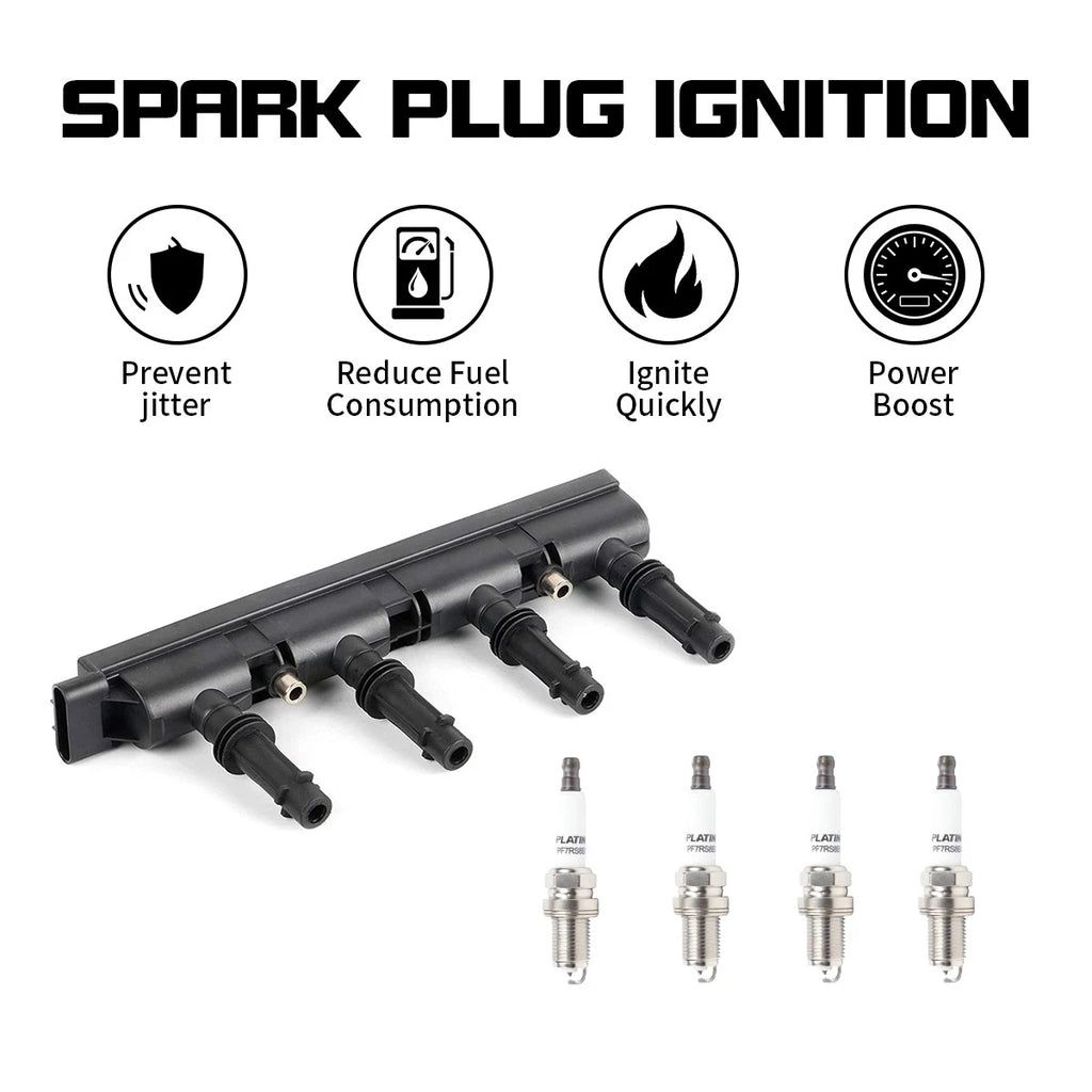 Ignition Coil + 4 Spark Plugs for Chevrolet Sonic Trax Cruze Buick Encore (2012–2020) UF669