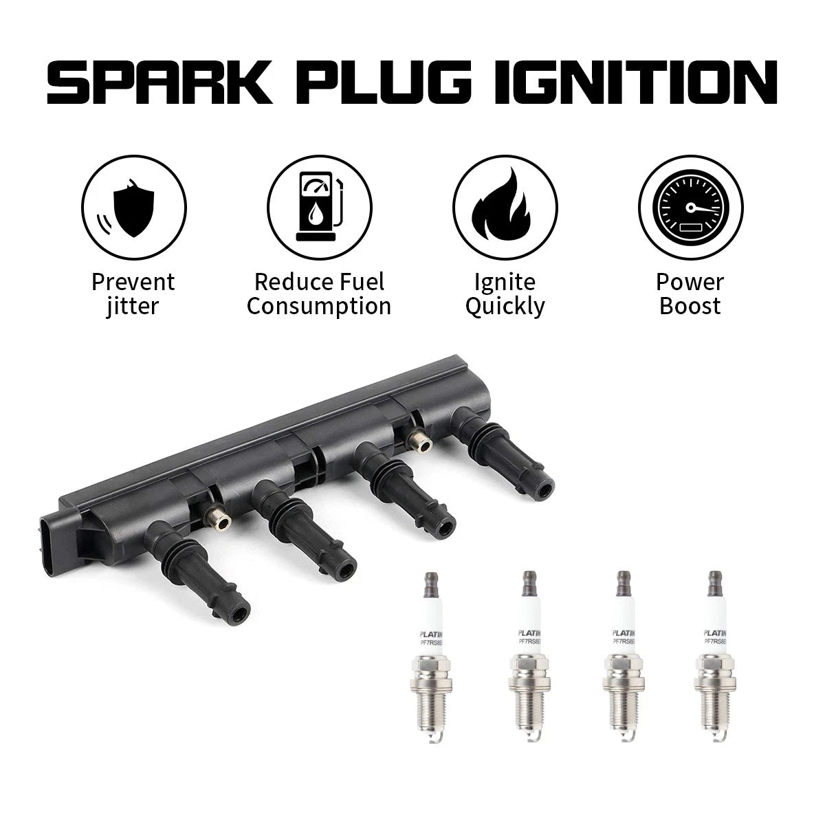 Ignition Coil + 4 Spark Plugs for Chevrolet Sonic Trax Cruze Buick Encore (2012–2020) UF669