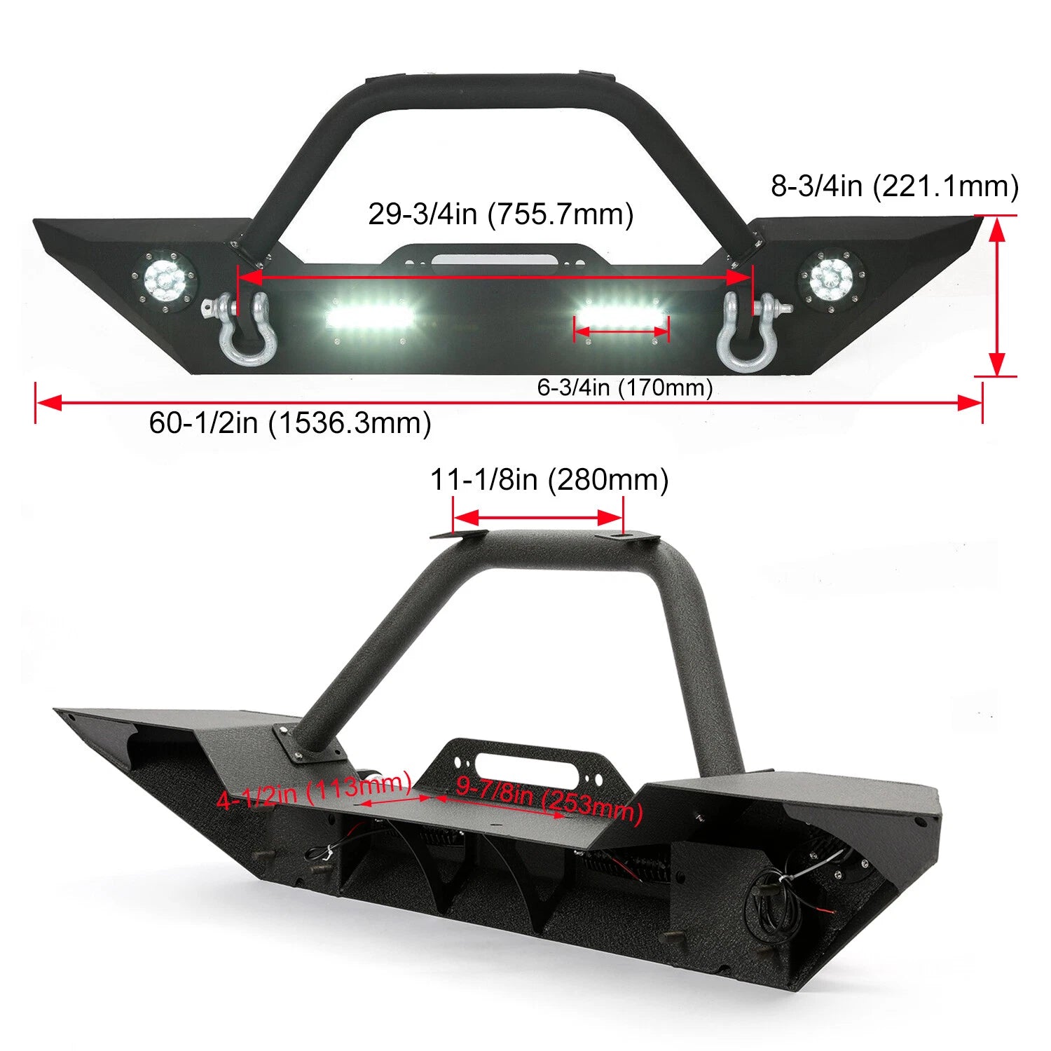 Front Bumper with LED Lights for Jeep Wrangler JK JL (2007-2024)