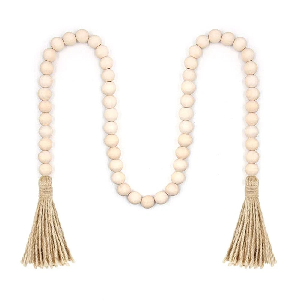 Set of 2 Rustic Wooden Bead Curtain Tiebacks with Tassels for Indoor/Outdoor