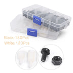 Set of 180 Black + 120 White Nylon Hex Spacers for M3 (All Years)