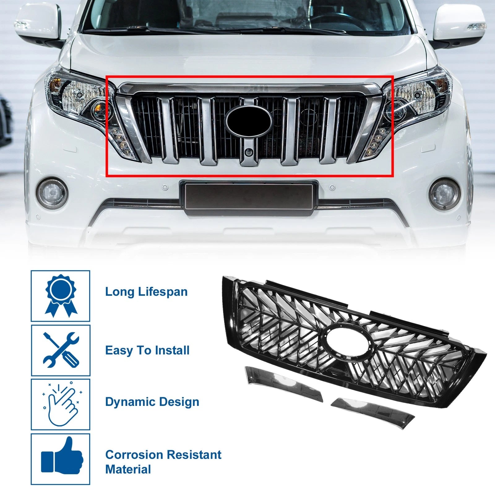Front Upper Hood Bumper Grille for Toyota Land Cruiser Prado (2014–2017)