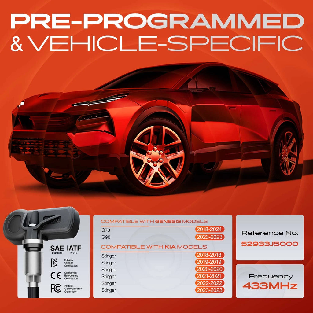 Set of 4 TPMS Tire Pressure Monitoring Sensors for Kia Stinger (2018–2023)