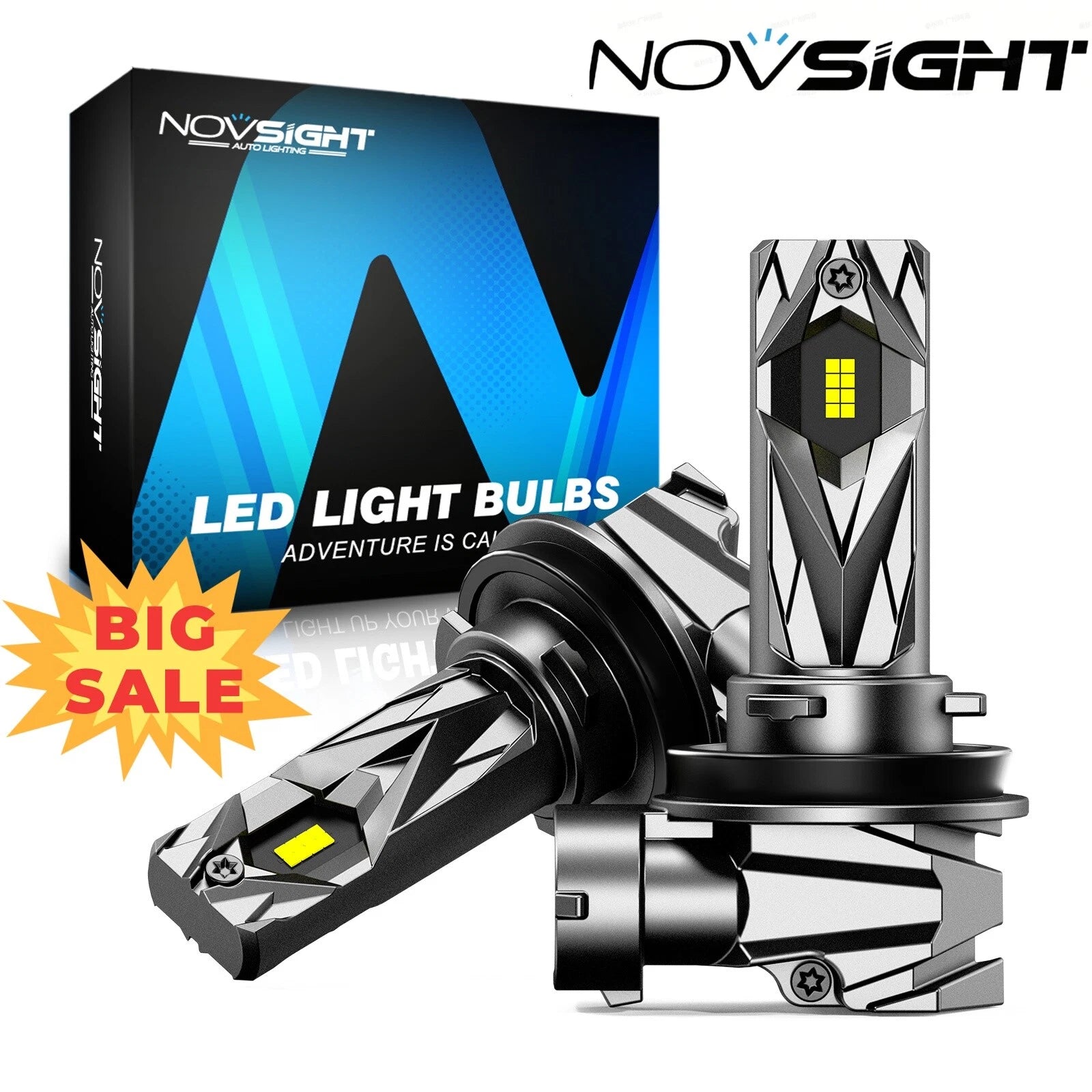 2pc H11 LED Headlight Bulbs for NOVSIGHT (6500K, 16000LM, 80W)
