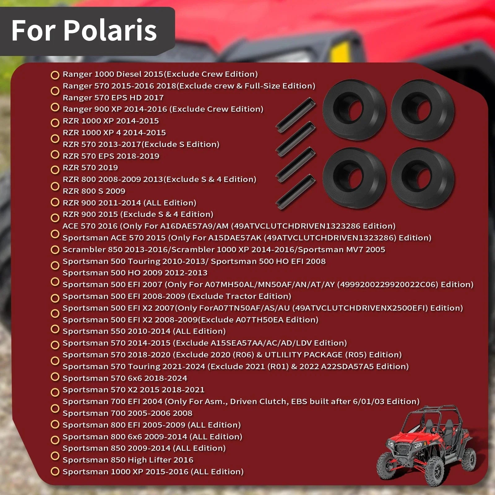4 x Secondary Clutch Roller w/ Upgraded Pin for Polaris Ranger (2017–2019)