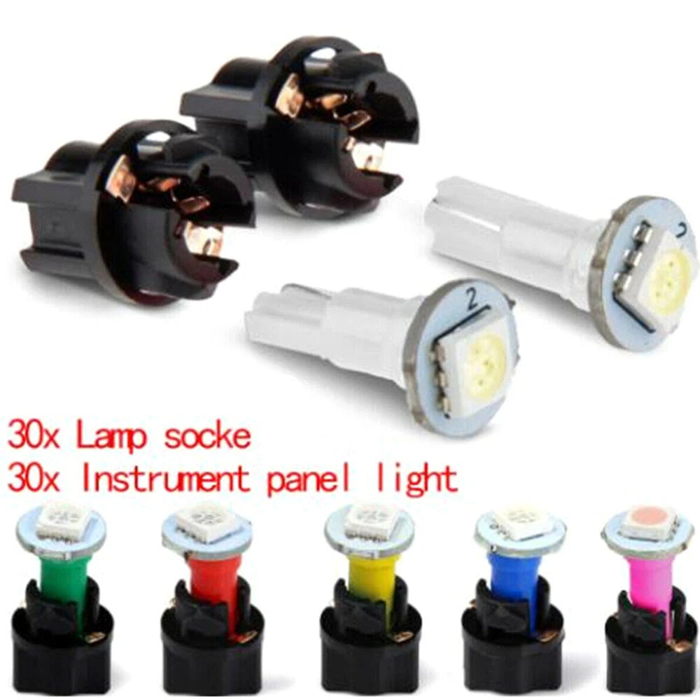 Set of 30 T5 Instrument Panel Light Bulb Sockets for Car Dash LED