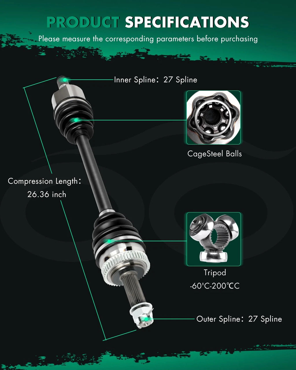 CV Axle Front Left for Hyundai Tucson (2005–2007) Kia Sportage (2005–2010)