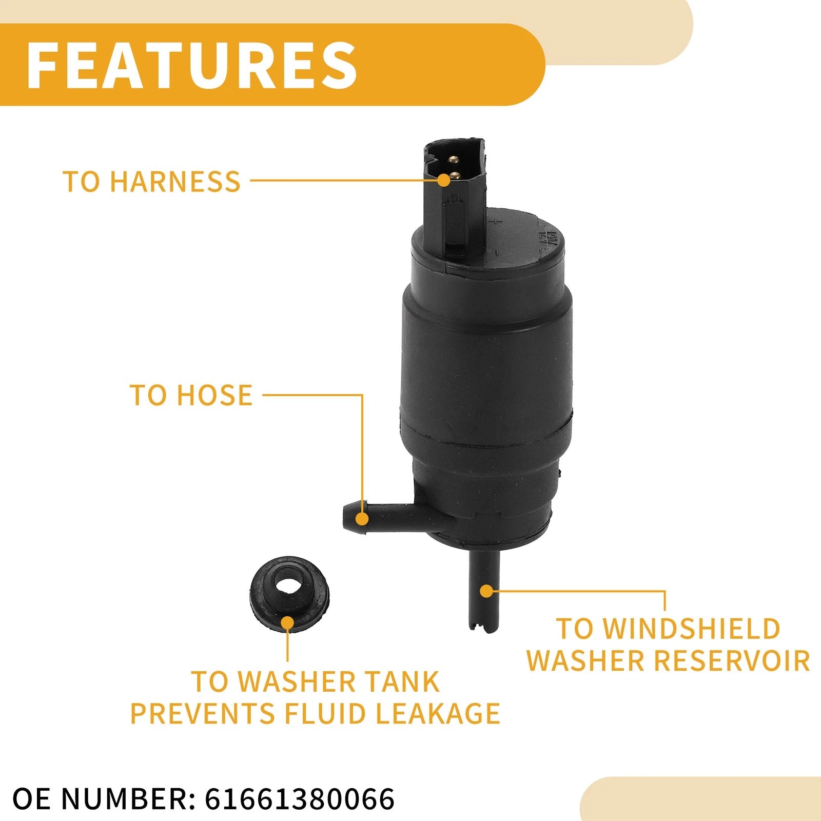 Windshield Washer Pump w/ Grommet for BMW Z3 (1996–2002) No. 61661380066