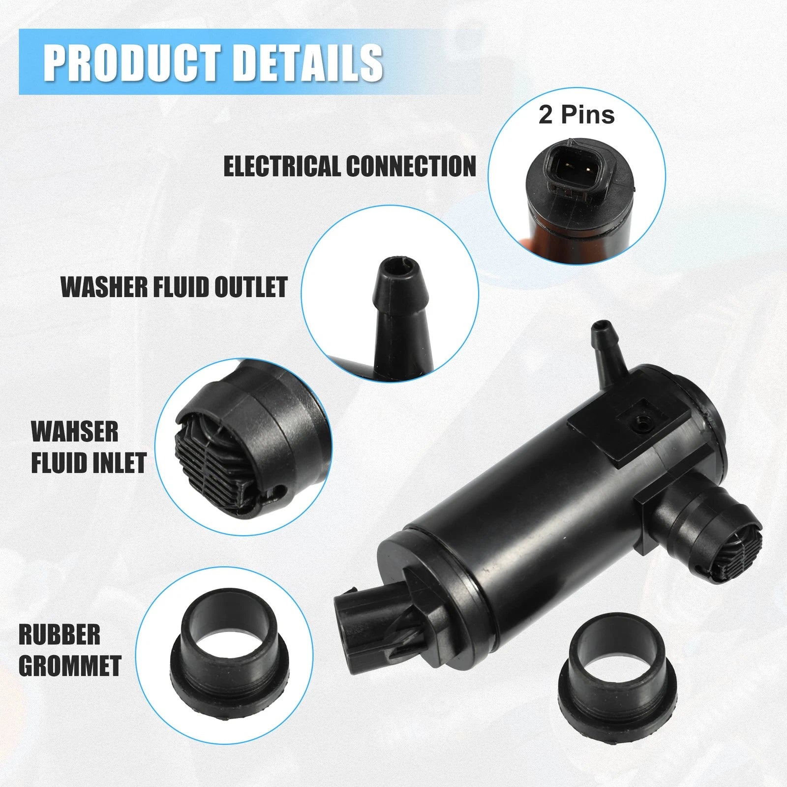Windshield Washer Motor Pump with Grommet for Honda Civic (2016–2020)