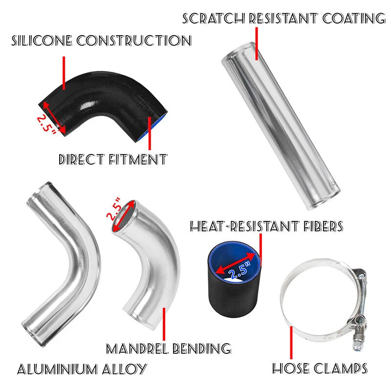 2.5" Universal Aluminum Turbo Intercooler Elbow Pipe Kit with Hose & Clamp