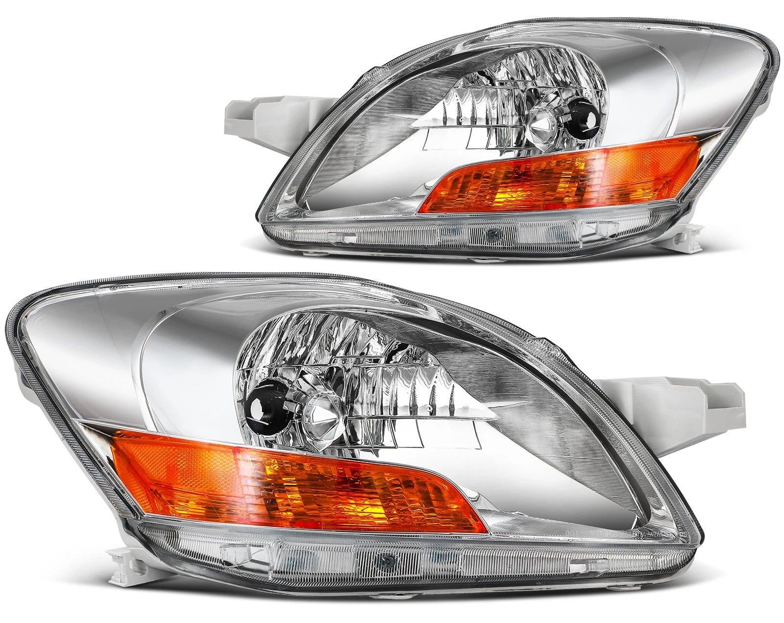 Pair of Chrome Headlights Assembly for Toyota Yaris (2007–2011)