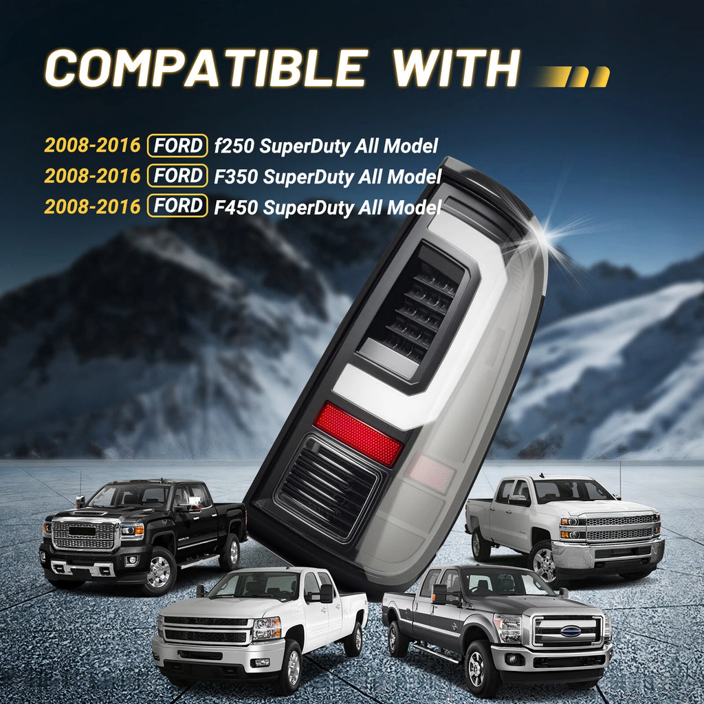 LED Tube Black Tail Lights Lamps for 2008–2016 Ford F250–F450 Super Duty