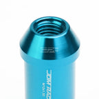 Set of 20 Open End M12x1.5 50mm Tall Sky Blue Aluminum Lug Nuts + Lock Key