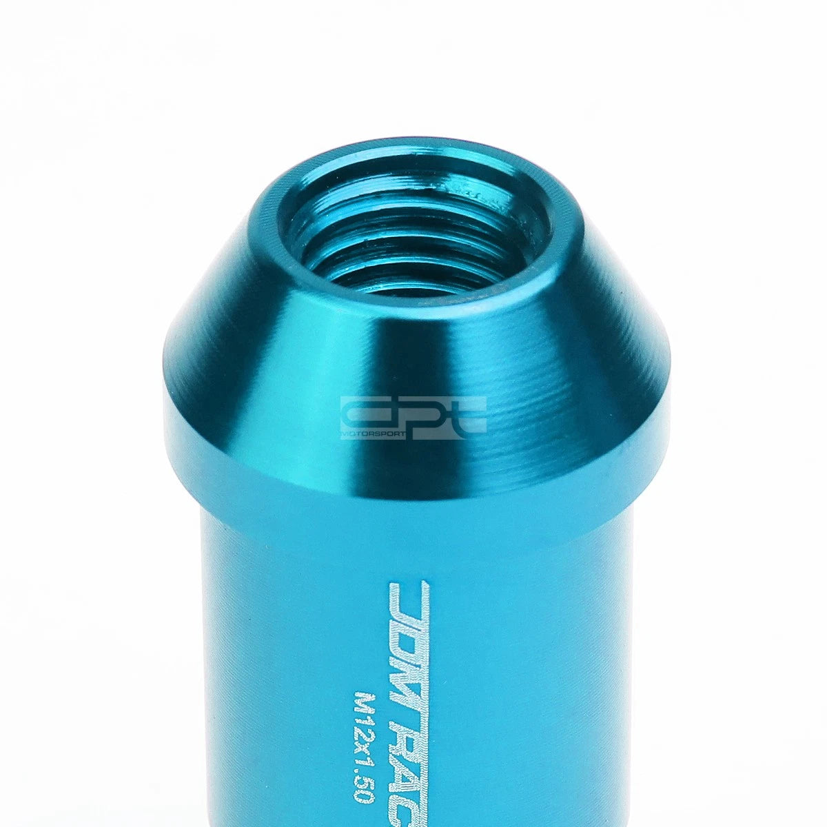 Set of 20 Open End M12x1.5 50mm Tall Sky Blue Aluminum Lug Nuts + Lock Key