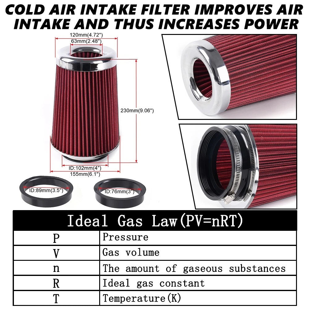 3" High Flow Cold Air Intake Filter for Performance Vehicles