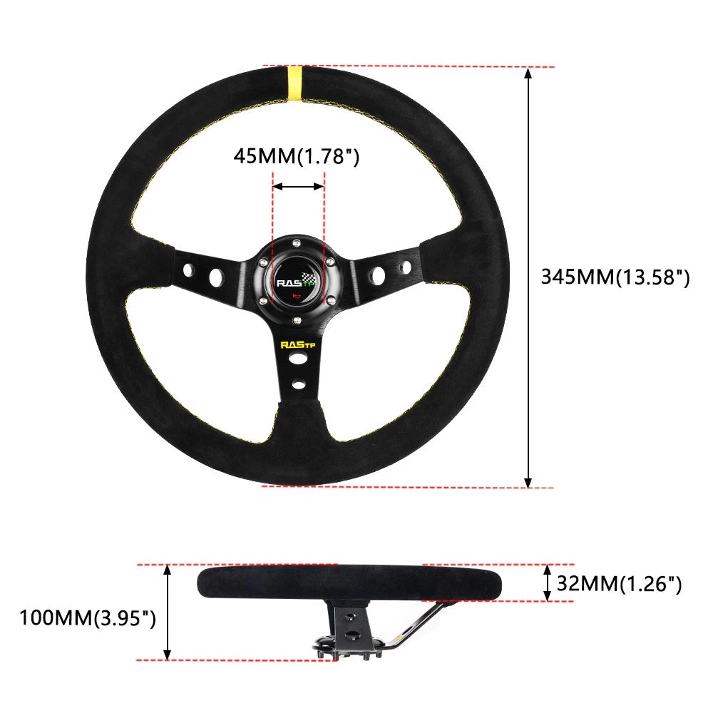 14in Steering Wheel with Black Quick Release for Honda Civic CR-V