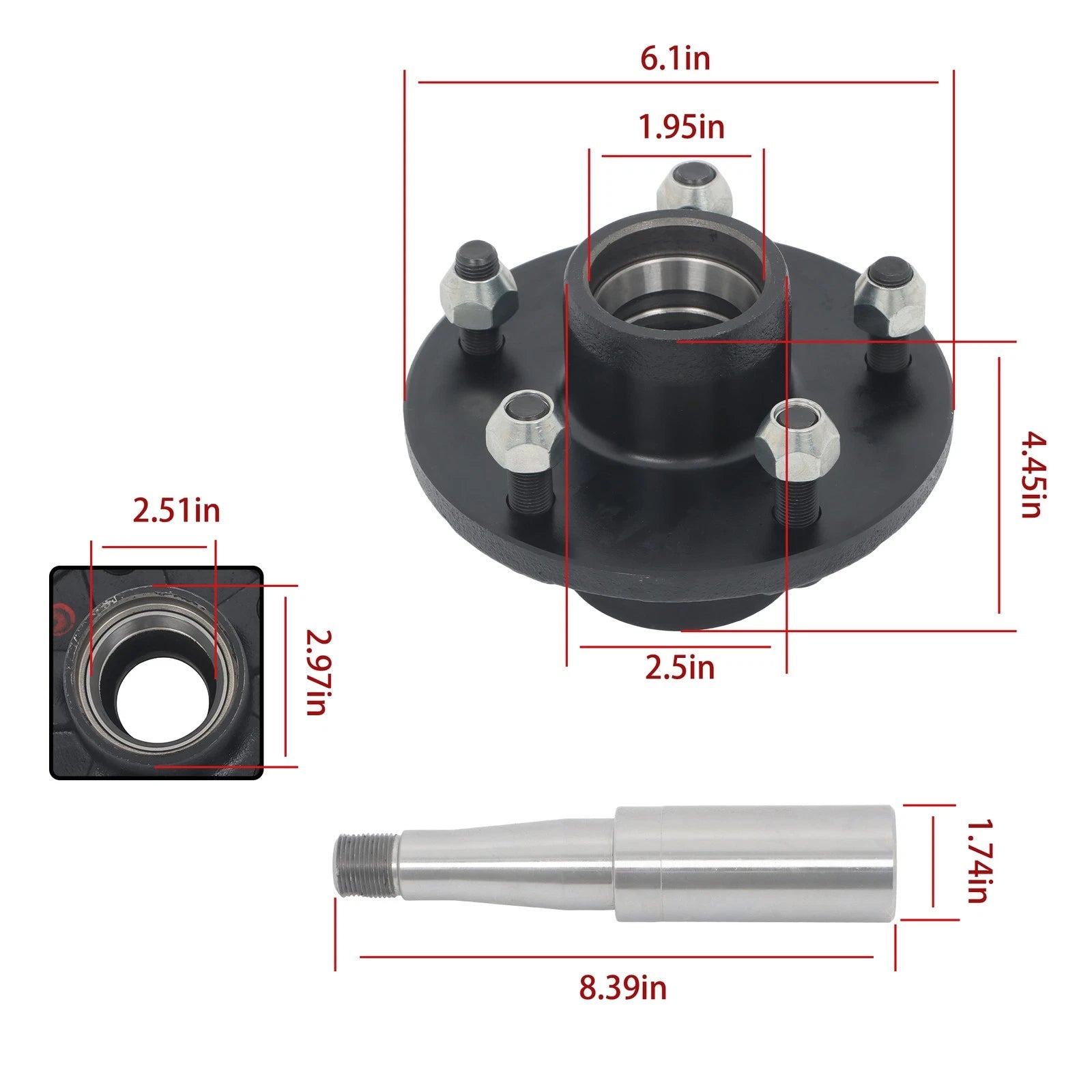 5-Bolt Spindle Hub Assembly for 4-1/2" Applications (Year Range Not Specified)